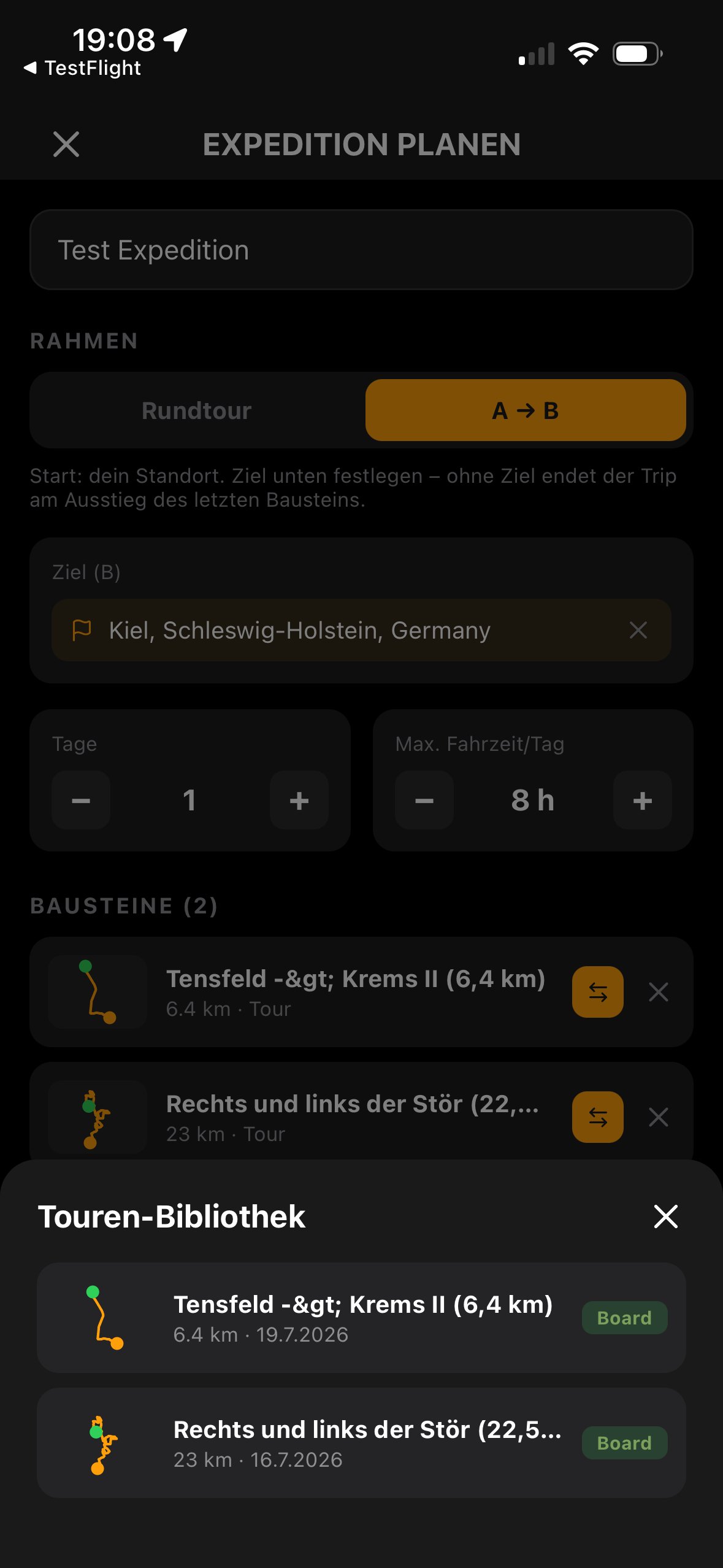X-PLORE Expedition: Toursegmente auswählen